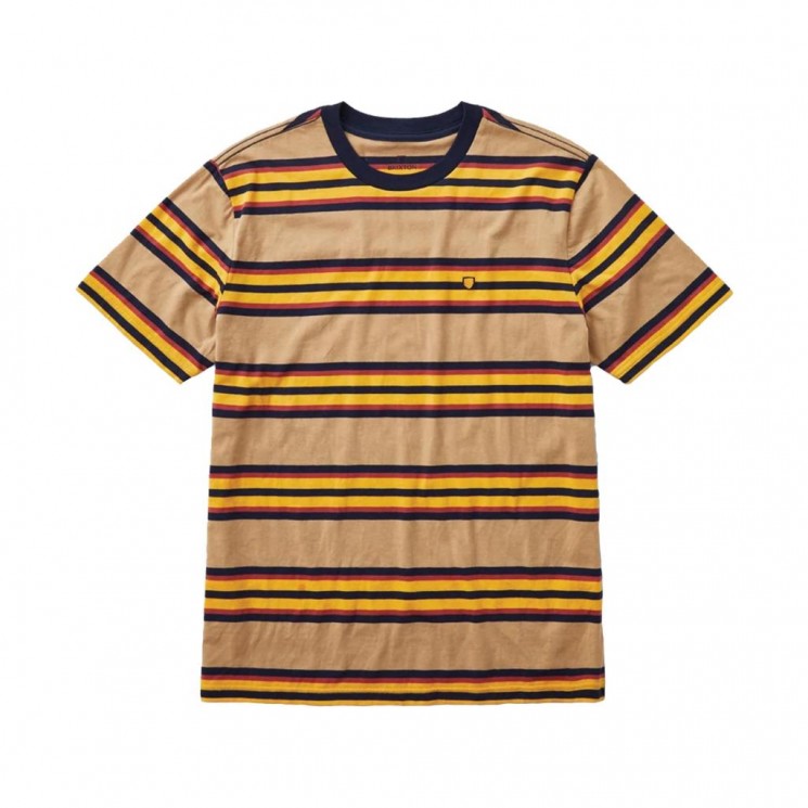 Camiseta Brixton Hilt Shield S S Knit Tan Golden Glow Navy