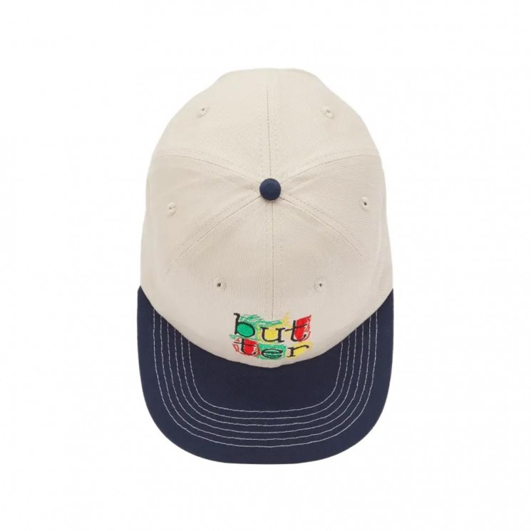 Gorra beige y azul con logo a color BUTTER GOODS SCRIBBLE 6 PANEL CAP
