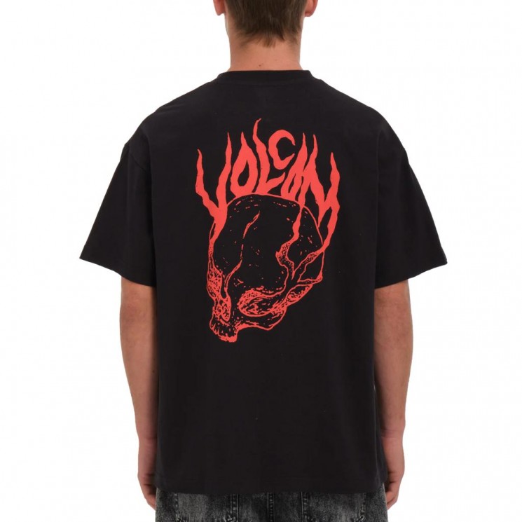 Camiseta color negro de manga corta con ilustracion en rojo Volcom TOMSTONE LSE SST